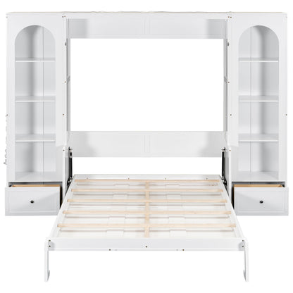 French Style Murphy Platform Bed With Shelf, Side Cabinets, Drawers And LED - The Sleep Loft - Online Mattress Showroom NYC