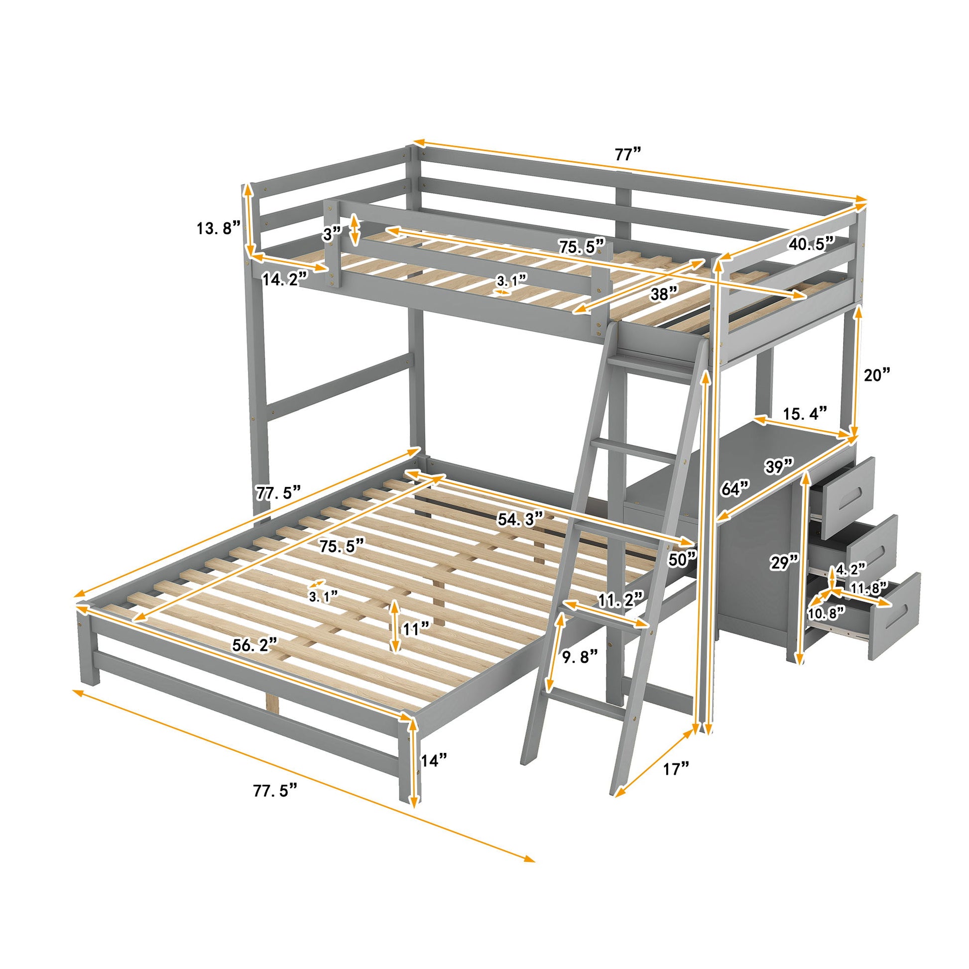 Bunk Bed With Built In Desk And 3 Drawers - The Sleep Loft - Online Mattress Showroom NYC
