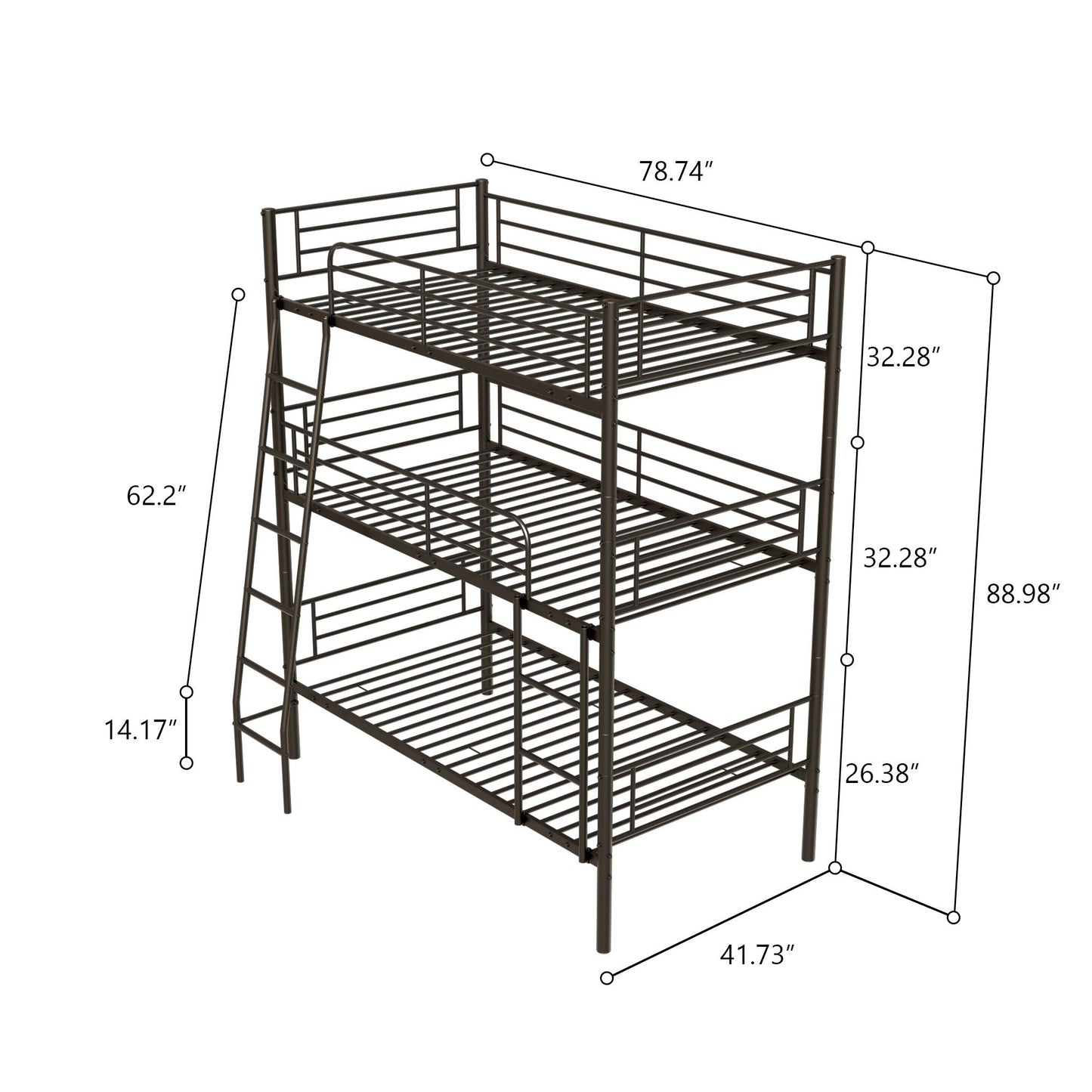 Twin Size Metal Triple Bunk Bed For Bedroom And Dormitory, Convertible Into 3 Separate Beds - Black - The Sleep Loft - Online Mattress Showroom NYC
