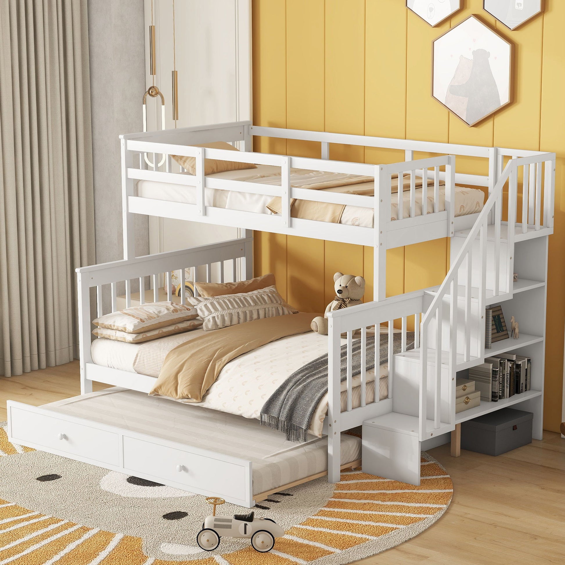 Bunk Bed With Twin Size Trundle, Storage And Guard Rail For Bedroom - The Sleep Loft - Online Mattress Showroom NYC