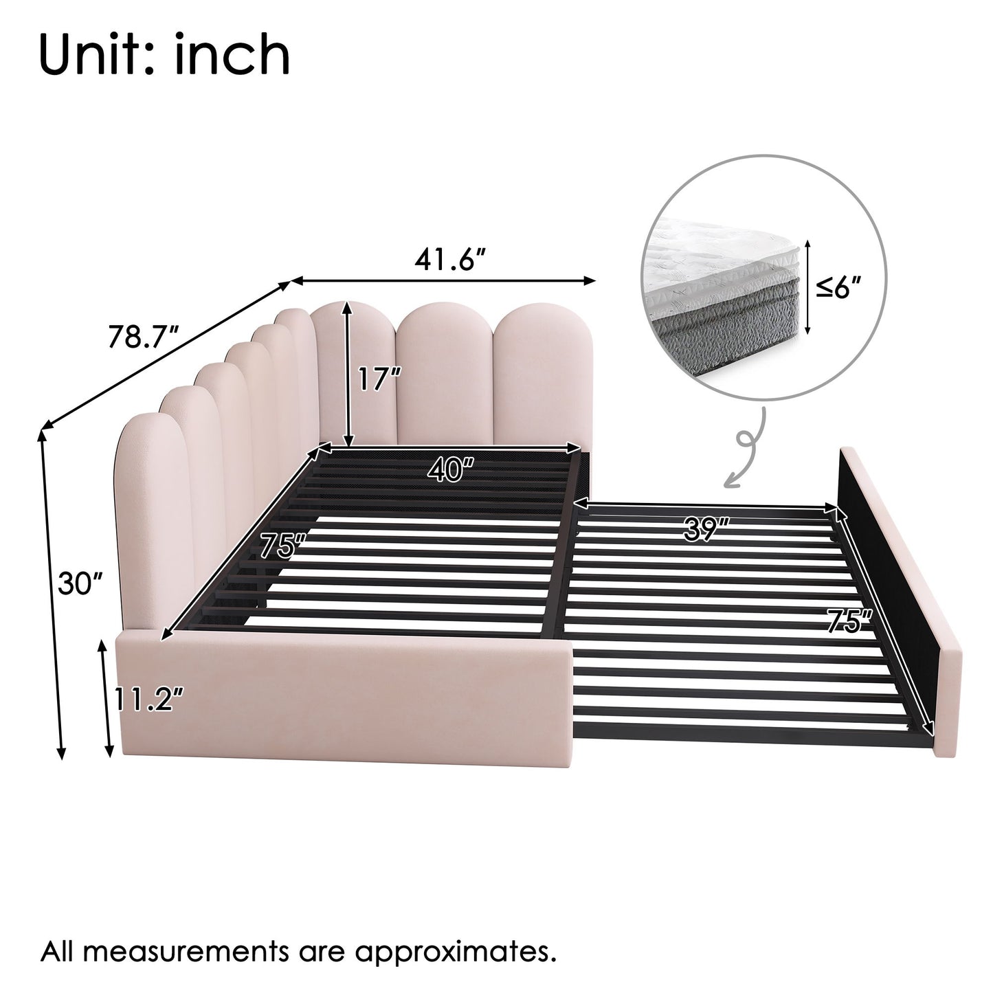 Upholstered Daybed With Metal Slatted Base - The Sleep Loft - Online Mattress Showroom NYC
