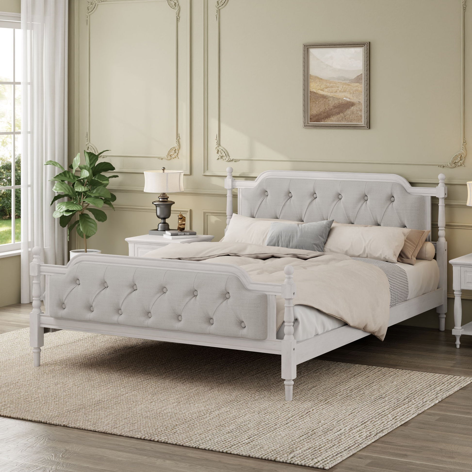 Traditional Style Solid Bed Frame With Upholstered Tufted Headboard, No Box Spring Needed - The Sleep Loft - Online Mattress Showroom NYC