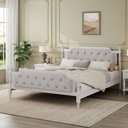 Traditional Style Solid Bed Frame With Upholstered Tufted Headboard, No Box Spring Needed - The Sleep Loft - Online Mattress Showroom NYC