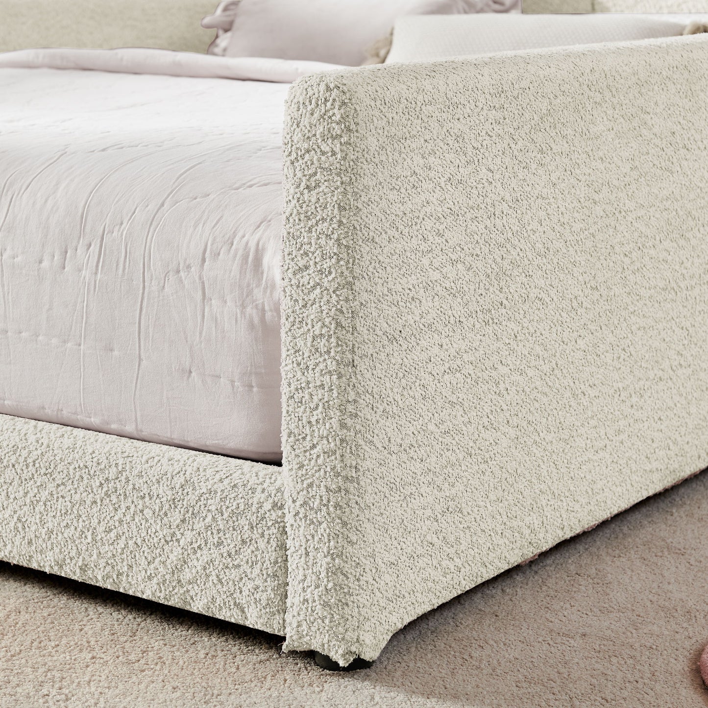 Cute Rabbit Ear Upholstered Platform Bed Frame With Safety Rail - The Sleep Loft - Online Mattress Showroom NYC