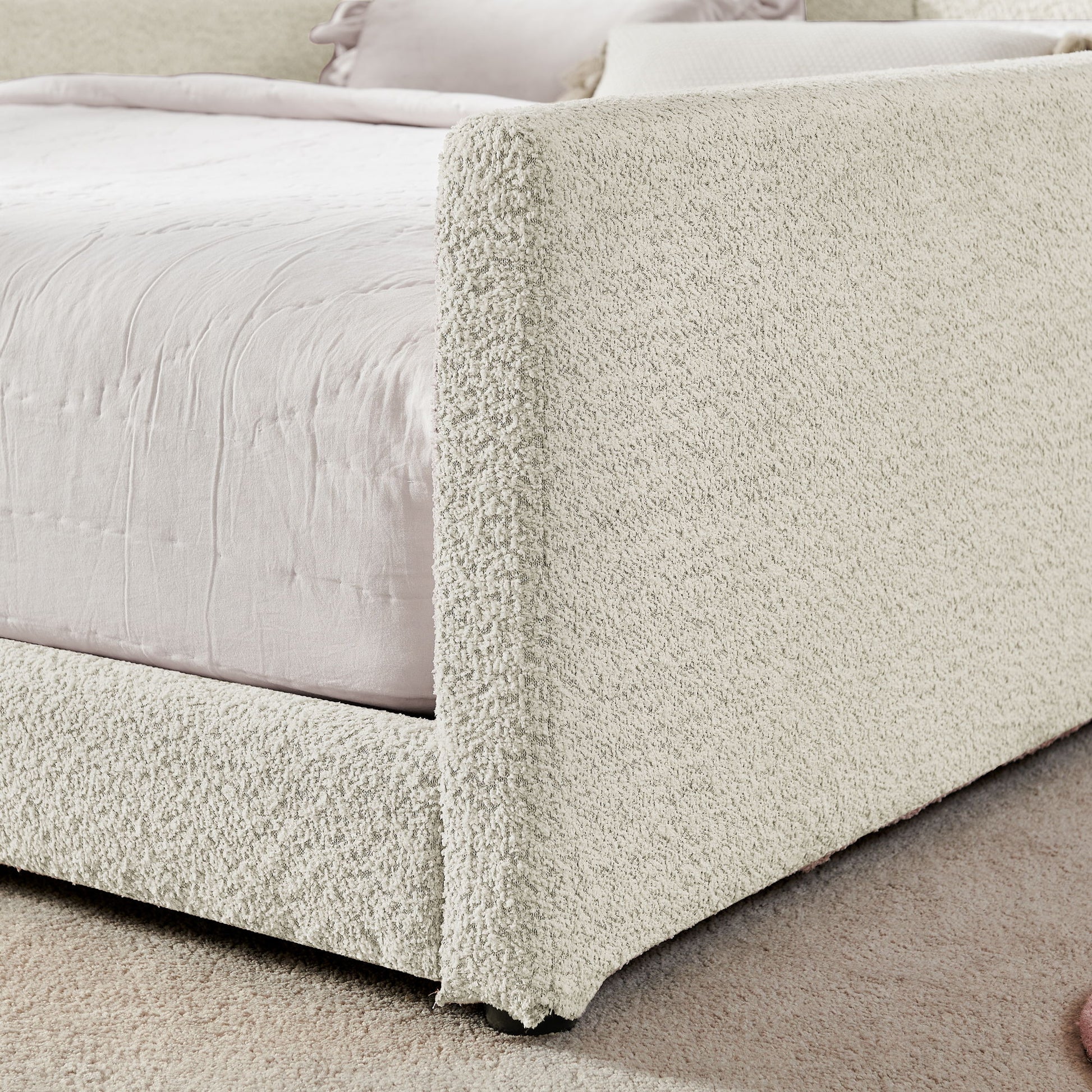 Cute Rabbit Ear Upholstered Platform Bed Frame With Safety Rail - The Sleep Loft - Online Mattress Showroom NYC