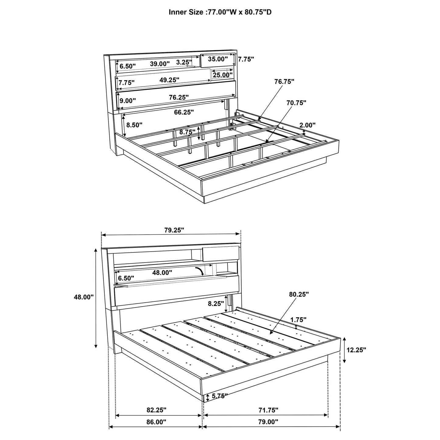Eastern King Bed Bookcase Headboard With Hidden Storage - Oak - The Sleep Loft - Online Mattress Showroom NYC