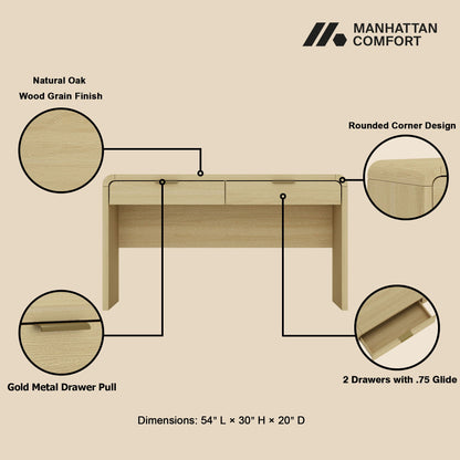 Grace - Office Desk With 2 Drawers - Oak - The Sleep Loft - Online Mattress Showroom NYC