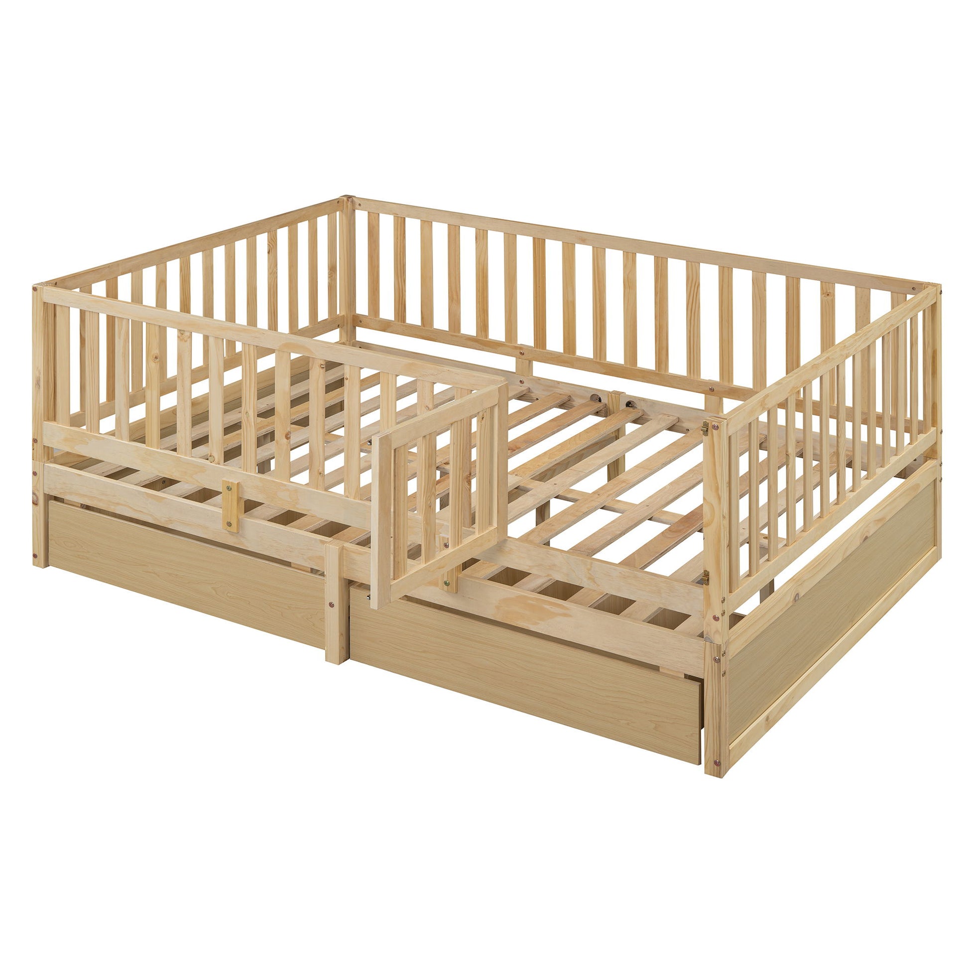 Daybed With Fence Guardrails And 2 Drawers, Split Into Independent Floor Bed & Daybed - The Sleep Loft - Online Mattress Showroom NYC