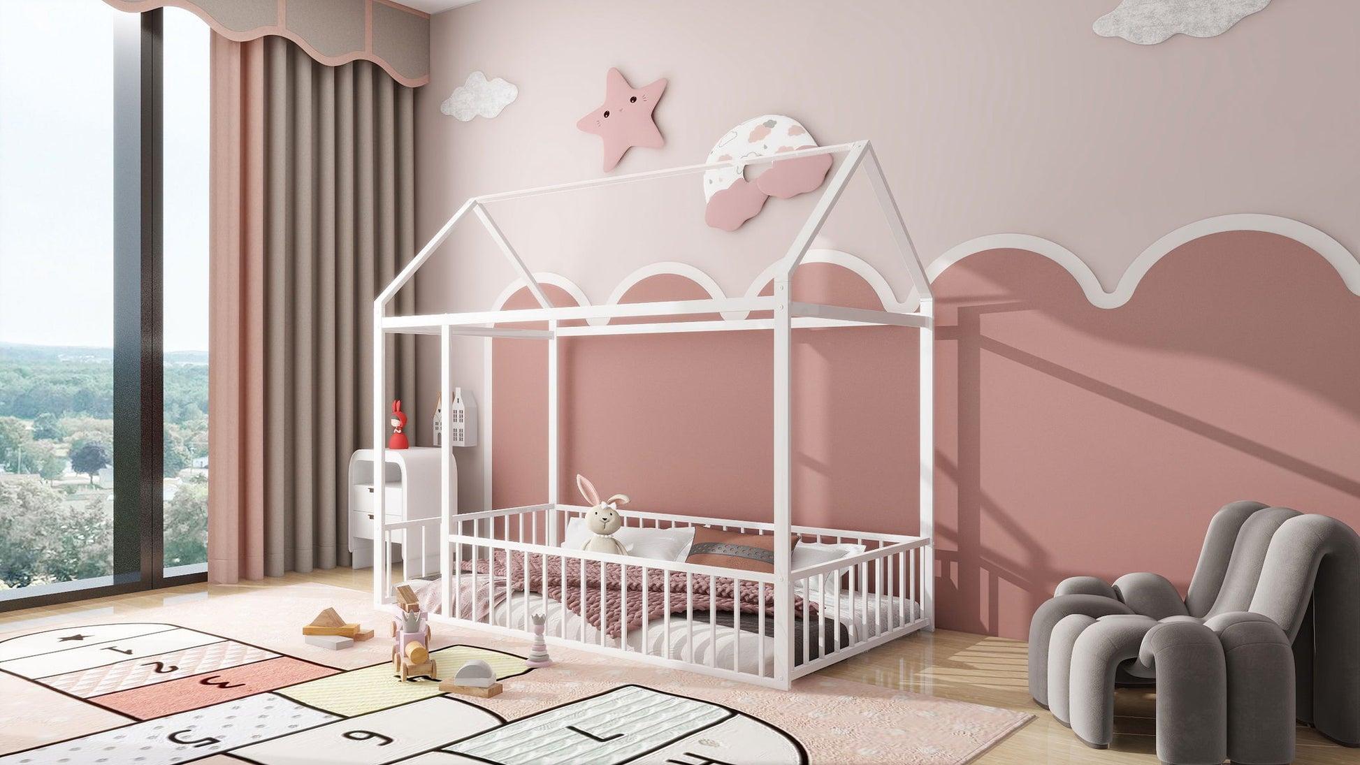 Metal Bed House Bed Frame With Fence - The Sleep Loft - Online Mattress Showroom NYC