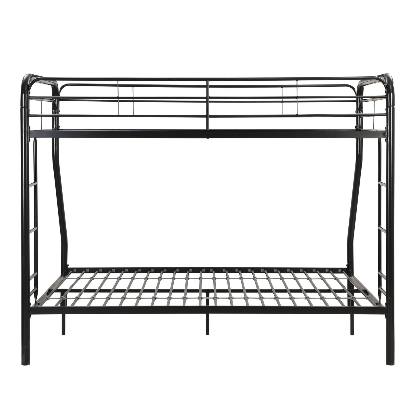 Modern Twin Over Full Metal Bunk Bed With Trundle And Dual Side Ladder And Metal Design - Black / Brown - The Sleep Loft - Online Mattress Showroom NYC