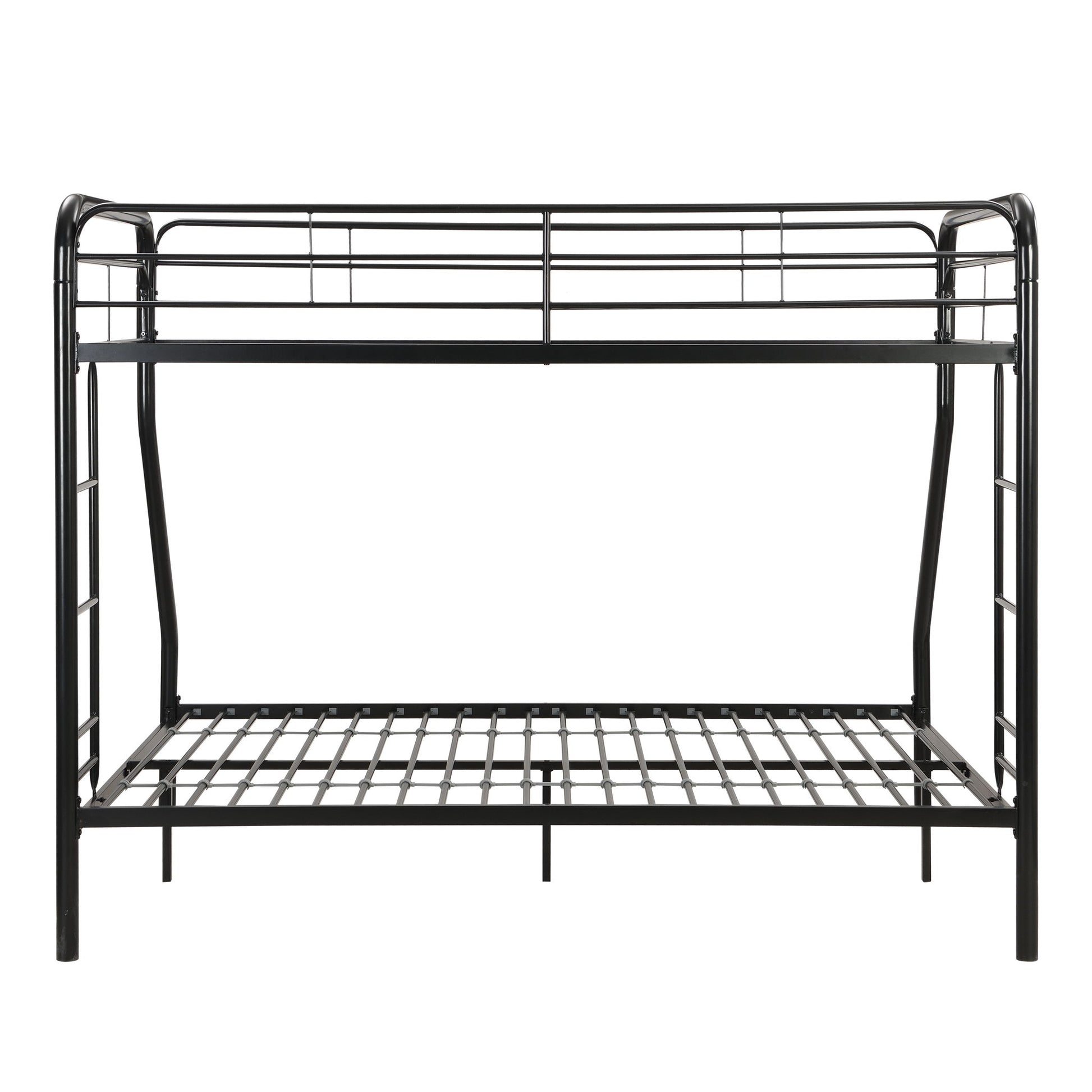 Modern Twin Over Full Metal Bunk Bed With Trundle And Dual Side Ladder And Metal Design - Black / Brown - The Sleep Loft - Online Mattress Showroom NYC