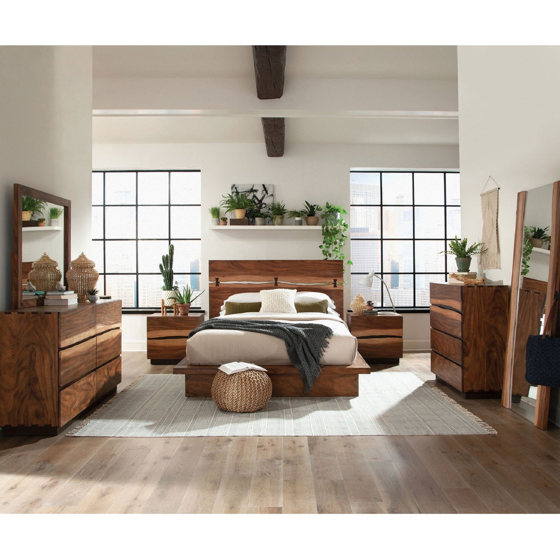 Wooden 2 Drawer Nightstand With Smokey And Asymmetrical Design - Walnut - The Sleep Loft - Online Mattress Showroom NYC