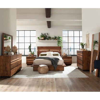 Wooden 2 Drawer Nightstand With Smokey And Asymmetrical Design - Walnut - The Sleep Loft - Online Mattress Showroom NYC
