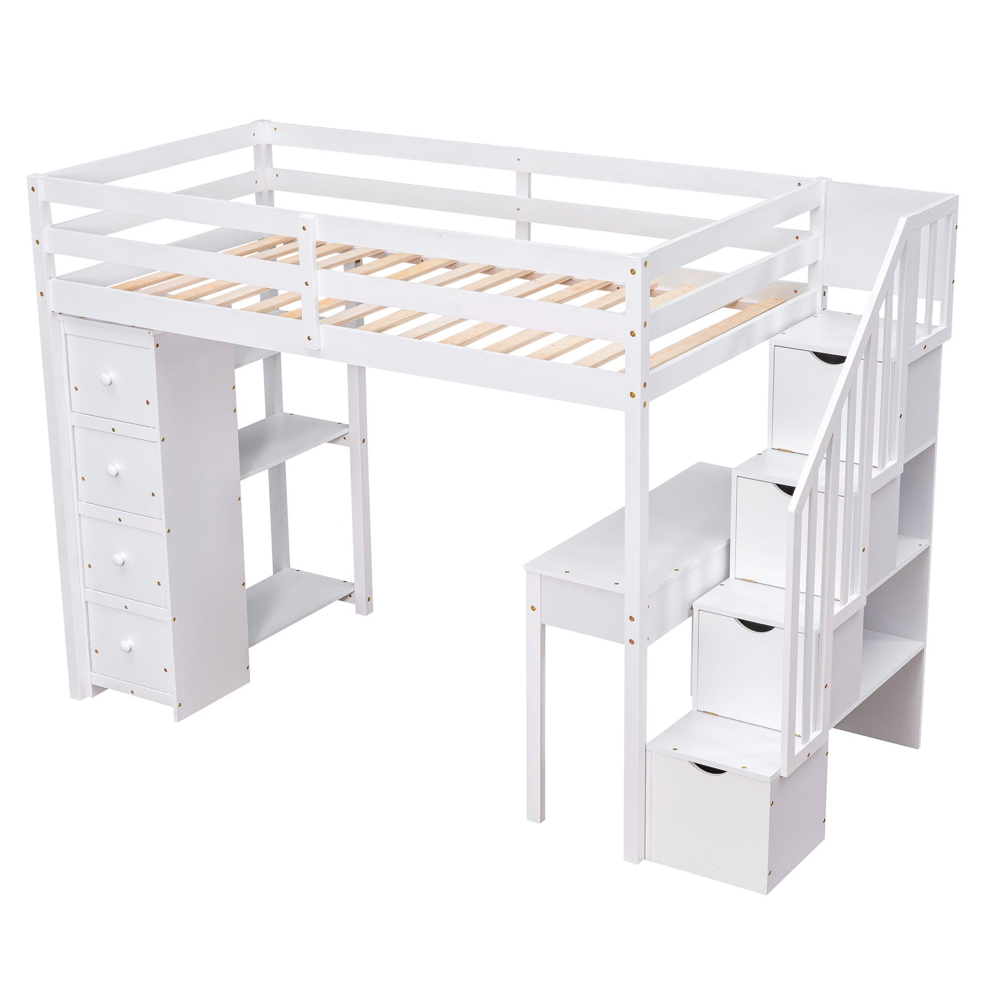 Loft Bed With Storage Drawers, Desk And Stairs With Shelves - The Sleep Loft - Online Mattress Showroom NYC