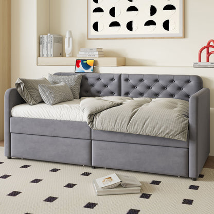 Twin Size Upholstered Daybed With 2 Storage Drawers And USB Charging Design - Gray - The Sleep Loft - Online Mattress Showroom NYC