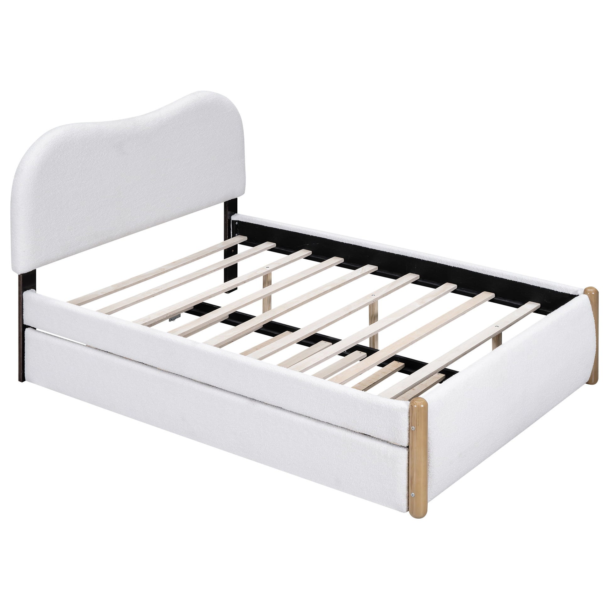 Upholstered Platform Bed With Wood Supporting Feet And Trundle - The Sleep Loft - Online Mattress Showroom NYC