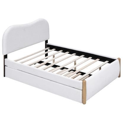 Upholstered Platform Bed With Wood Supporting Feet And Trundle - The Sleep Loft - Online Mattress Showroom NYC
