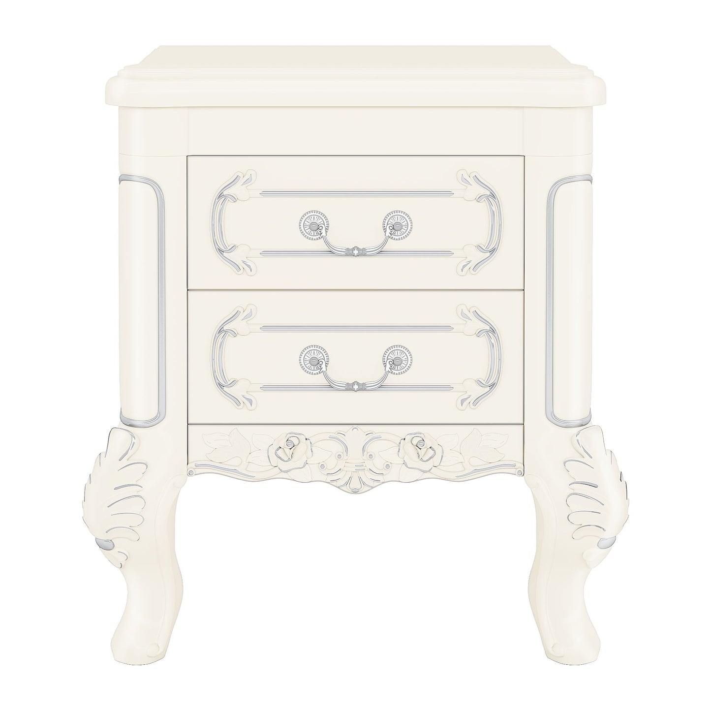 Carved Nightstand With 2 Drawers, Bedside Table - White