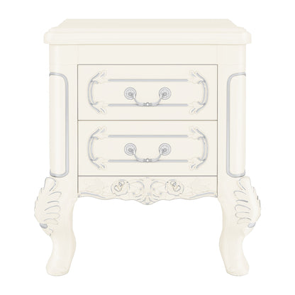 Carved Nightstand With 2 Drawers, Bedside Table - White