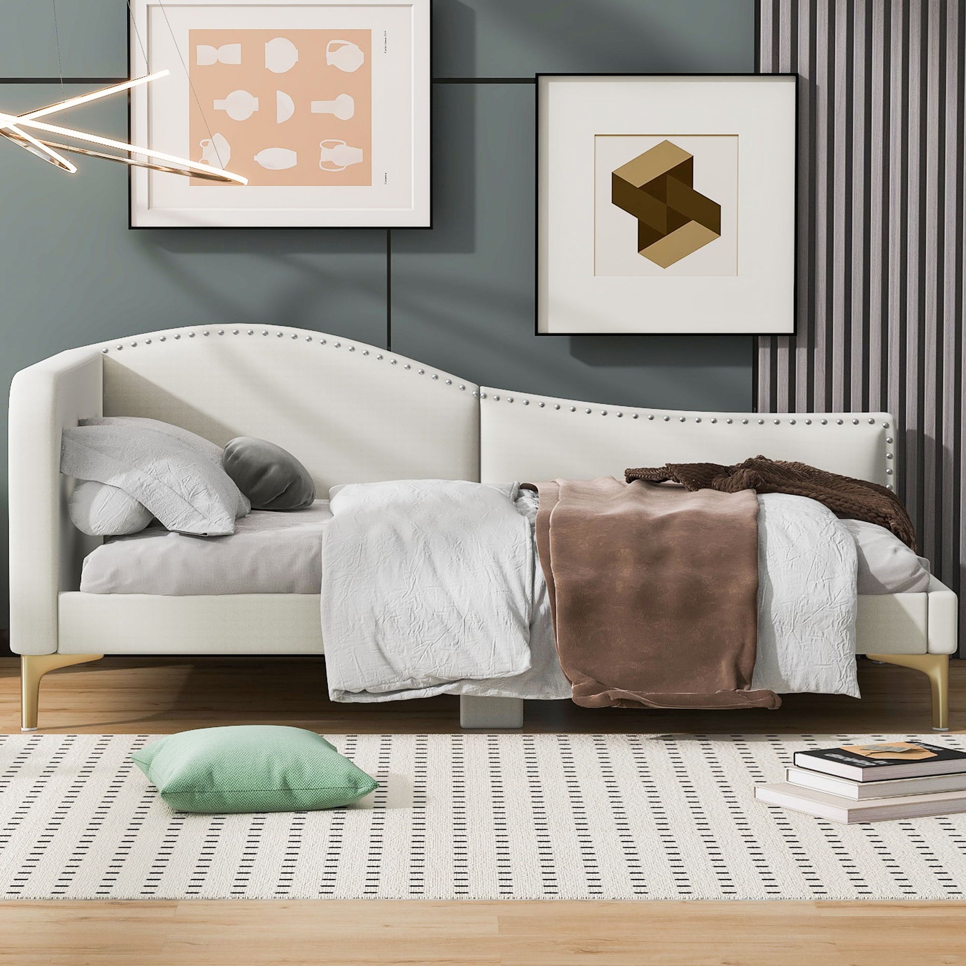 Upholstered Daybed With Headboard And Armrest, Support Legs - The Sleep Loft - Online Mattress Showroom NYC