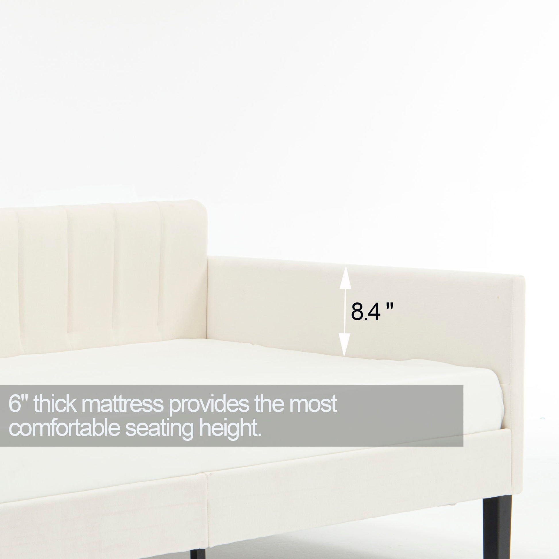 Elena - Boucle Upholstered Daybed, Ribbed Tufted Backrest - The Sleep Loft - Online Mattress Showroom NYC
