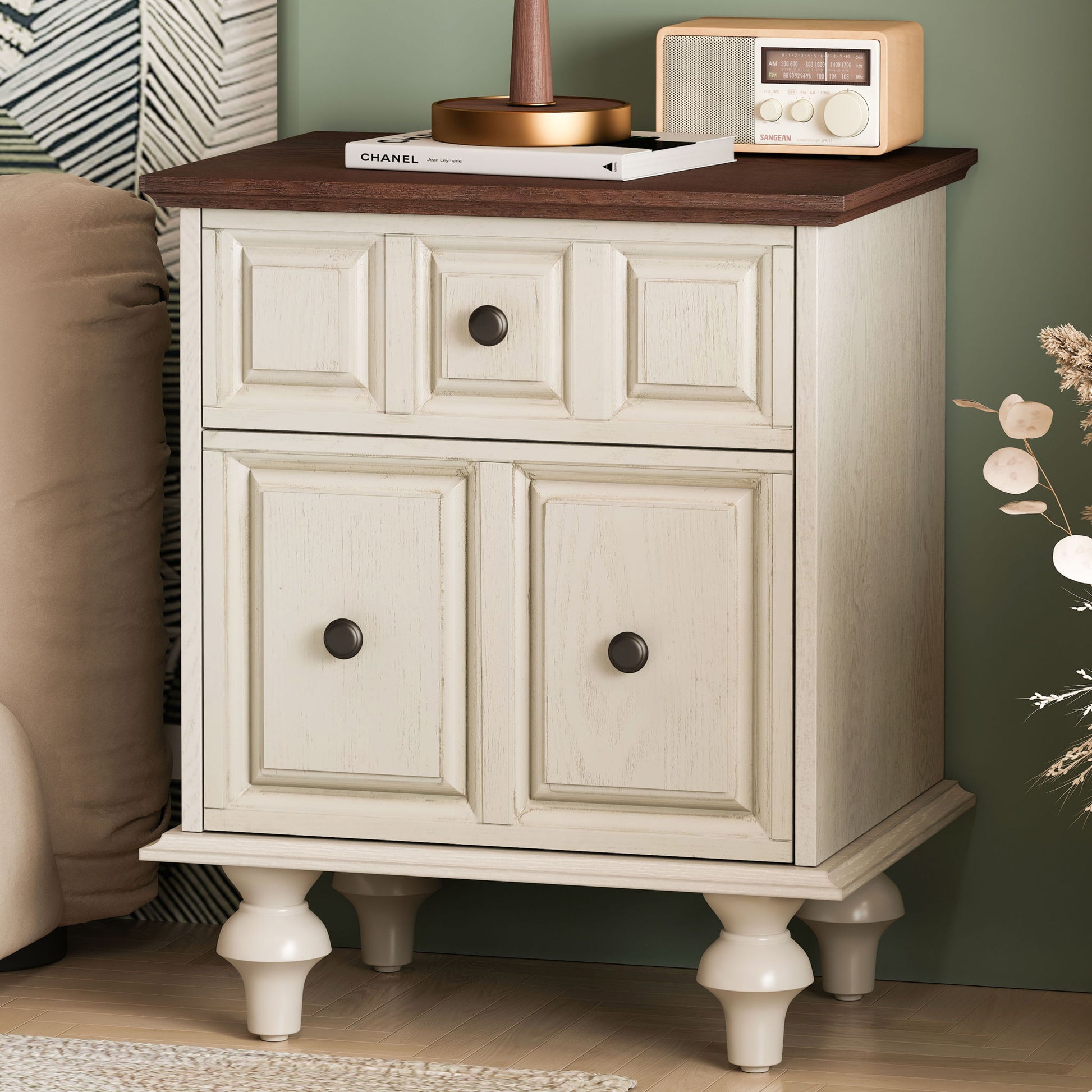 Vintage Nightstand With 2 Drawers And Roman Column Legs - The Sleep Loft - Online Mattress Showroom NYC