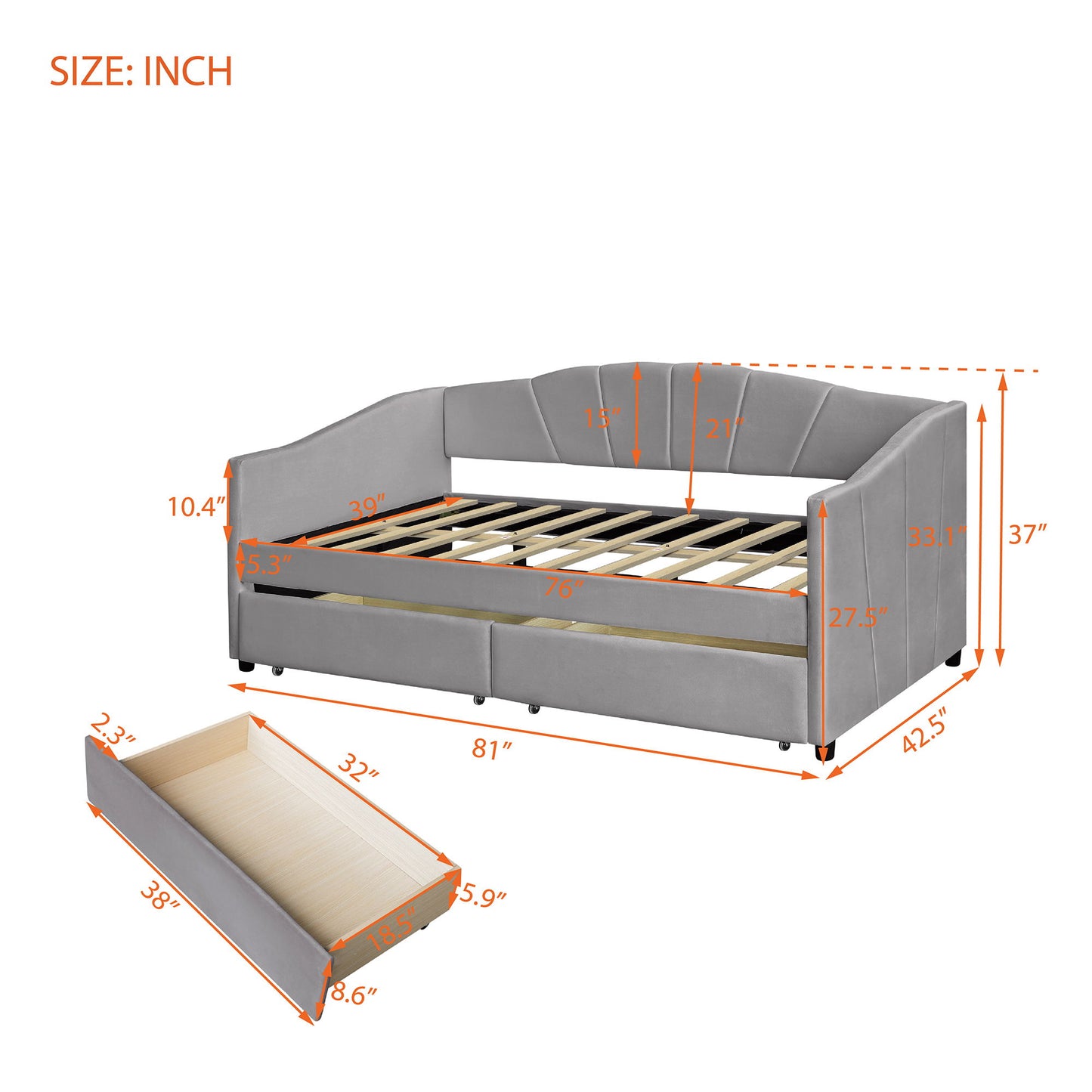 Upholstered Daybed With Two Drawers And Wood Slat - The Sleep Loft - Online Mattress Showroom NYC