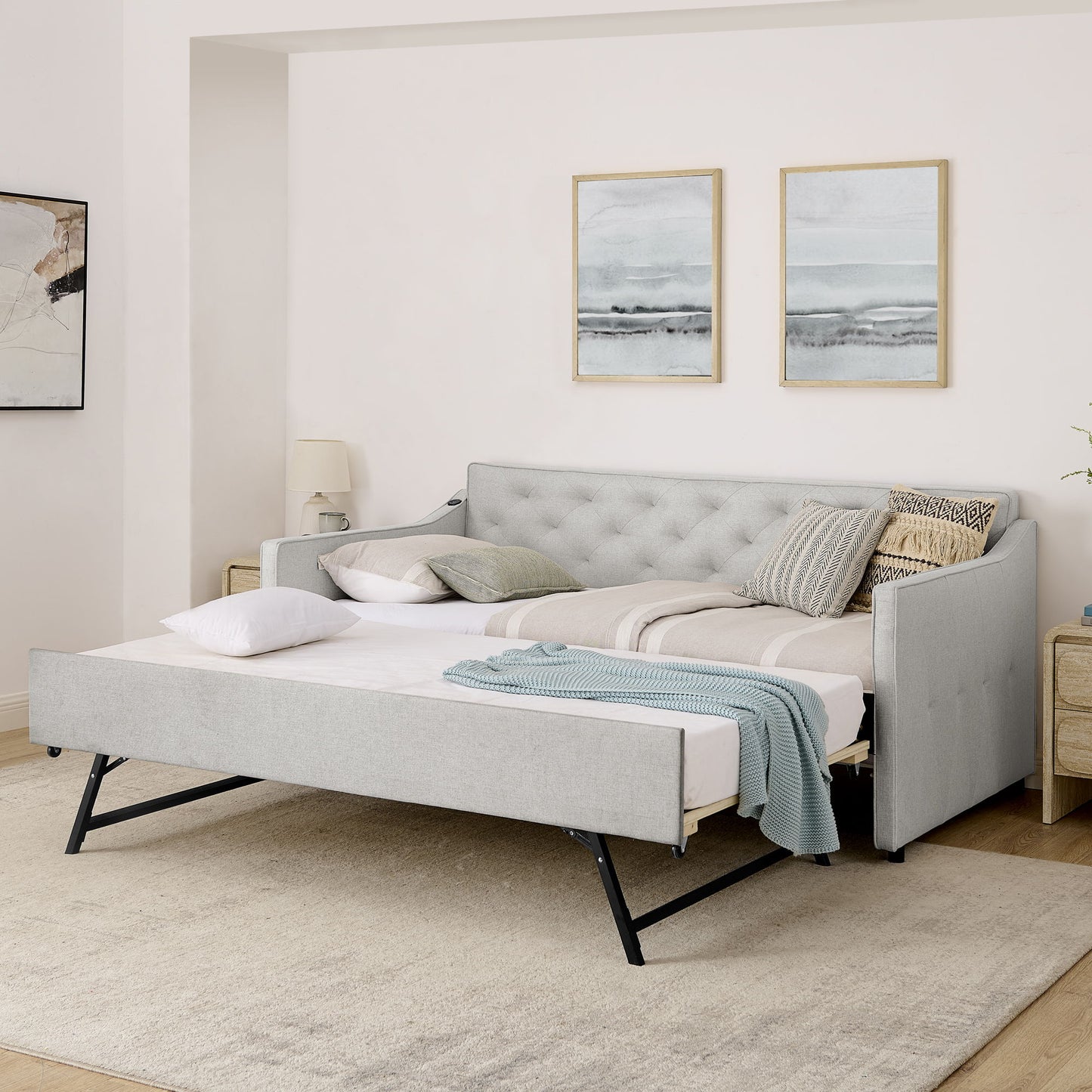Daybed With Pop Up Trundle And USB Charging Armrest - The Sleep Loft - Online Mattress Showroom NYC