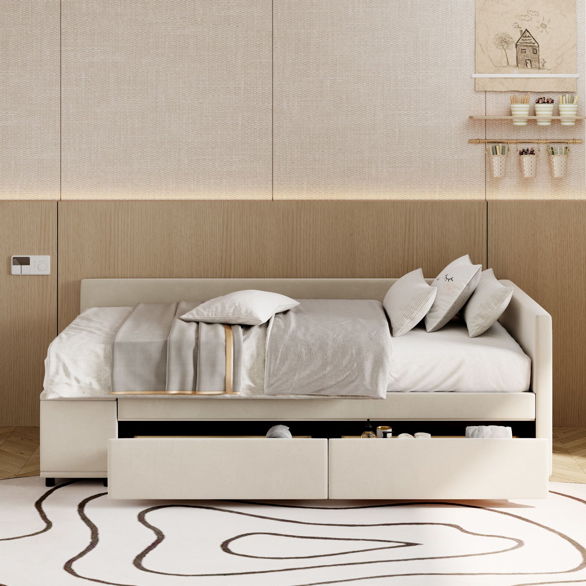 L Shaped Upholstered Platform Bed With Storage And Drawers - The Sleep Loft - Online Mattress Showroom NYC
