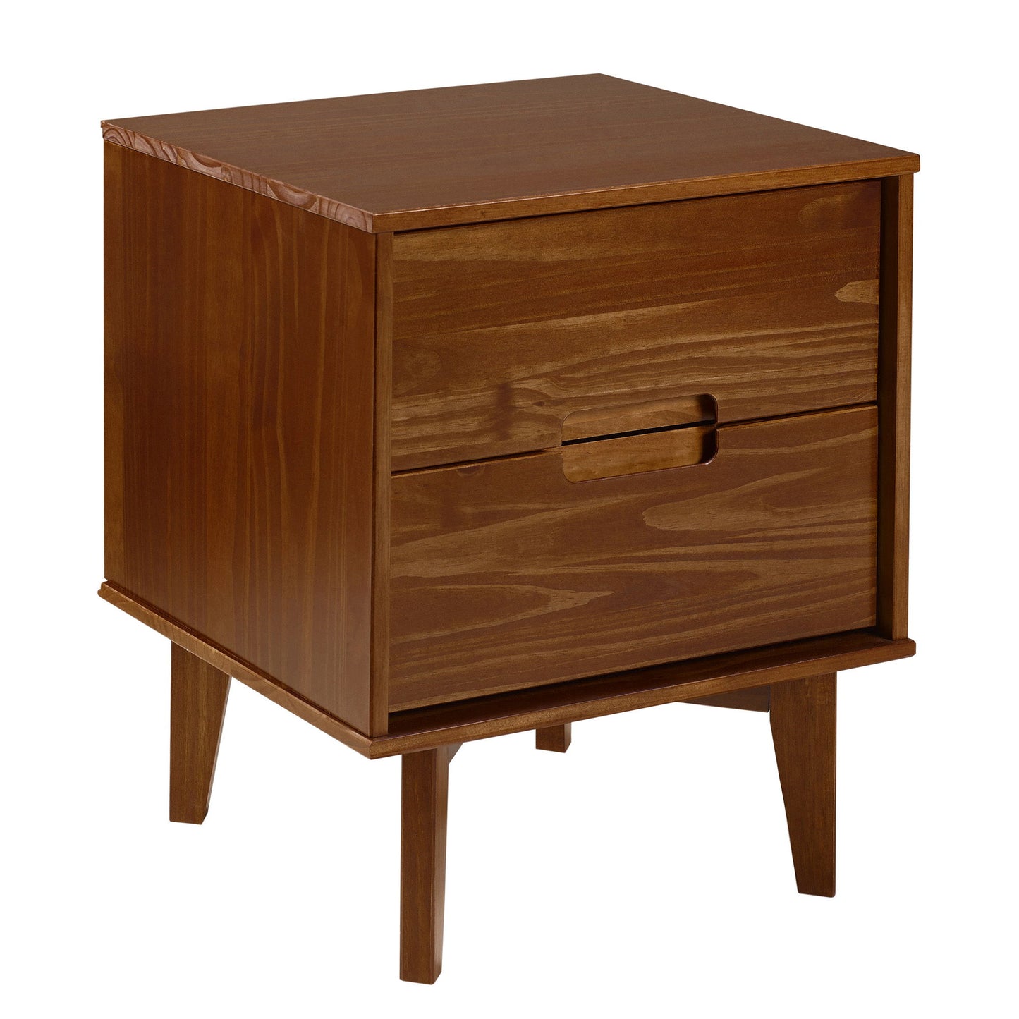 Mid-Century Modern 2 Drawer Solid Wood Nighstand With Cutout Handles - The Sleep Loft - Online Mattress Showroom NYC