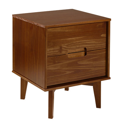 Mid-Century Modern 2 Drawer Solid Wood Nighstand With Cutout Handles - The Sleep Loft - Online Mattress Showroom NYC