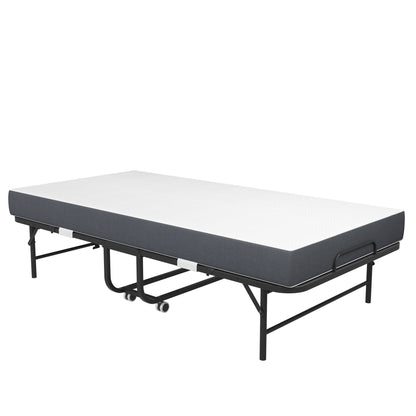 Twin Folding Bed With Memory Foam Mattress Portable Rollaway Bed Sturdy Metal Frame - Brushed Nickel