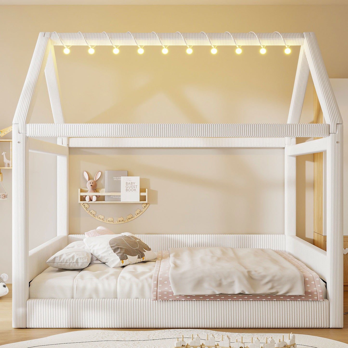 Upholstered House Style Daybed With LED Light Strips - The Sleep Loft - Online Mattress Showroom NYC
