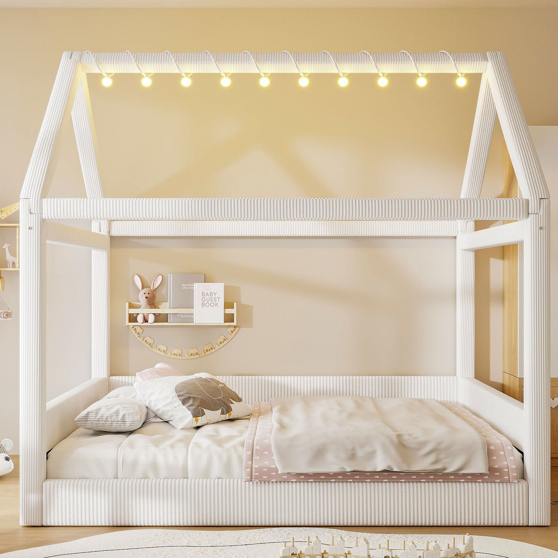 Upholstered House Style Daybed With LED Light Strips - The Sleep Loft - Online Mattress Showroom NYC