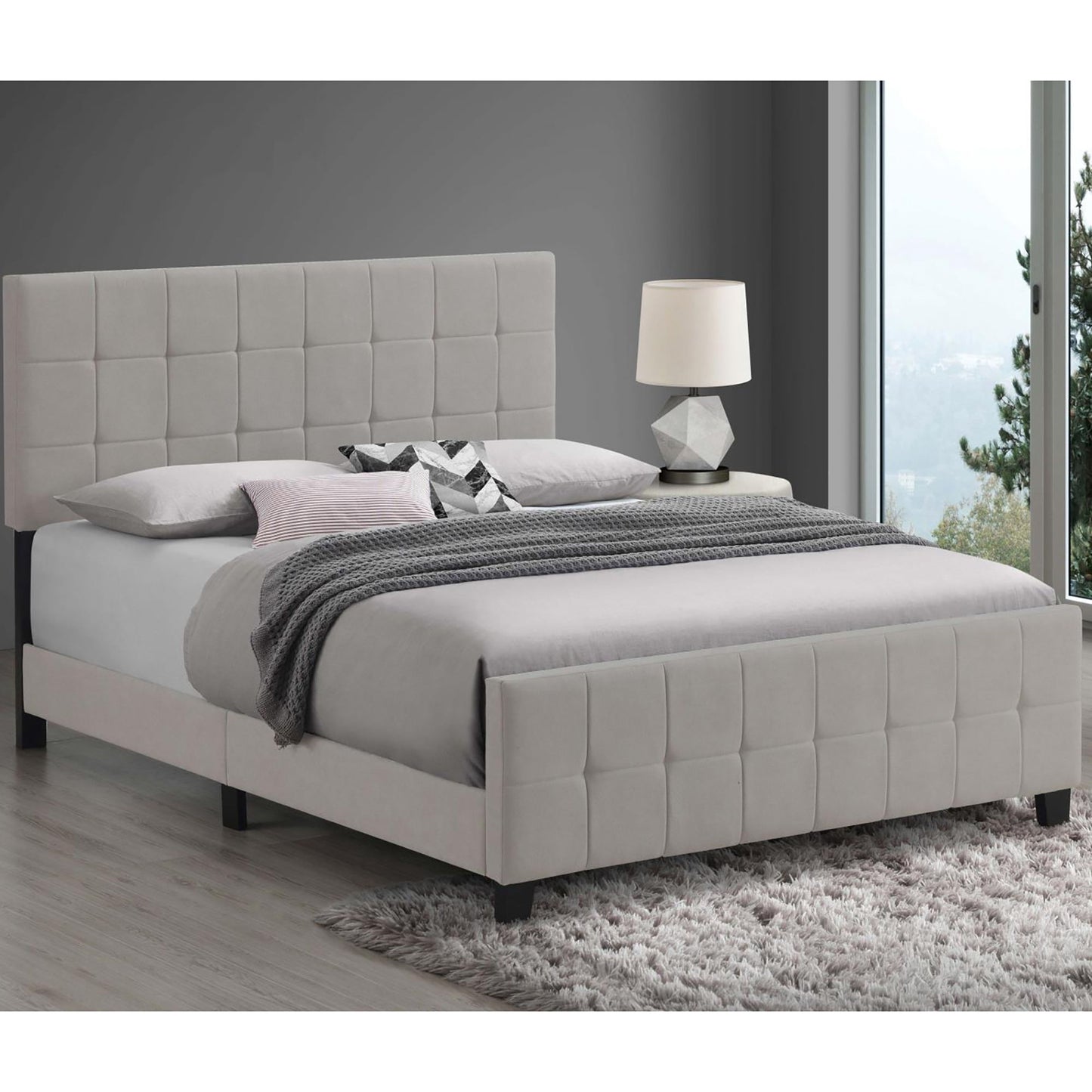 Queen Panel Bed Tufted Upholstered With Tapered Legs - Beige - The Sleep Loft - Online Mattress Showroom NYC