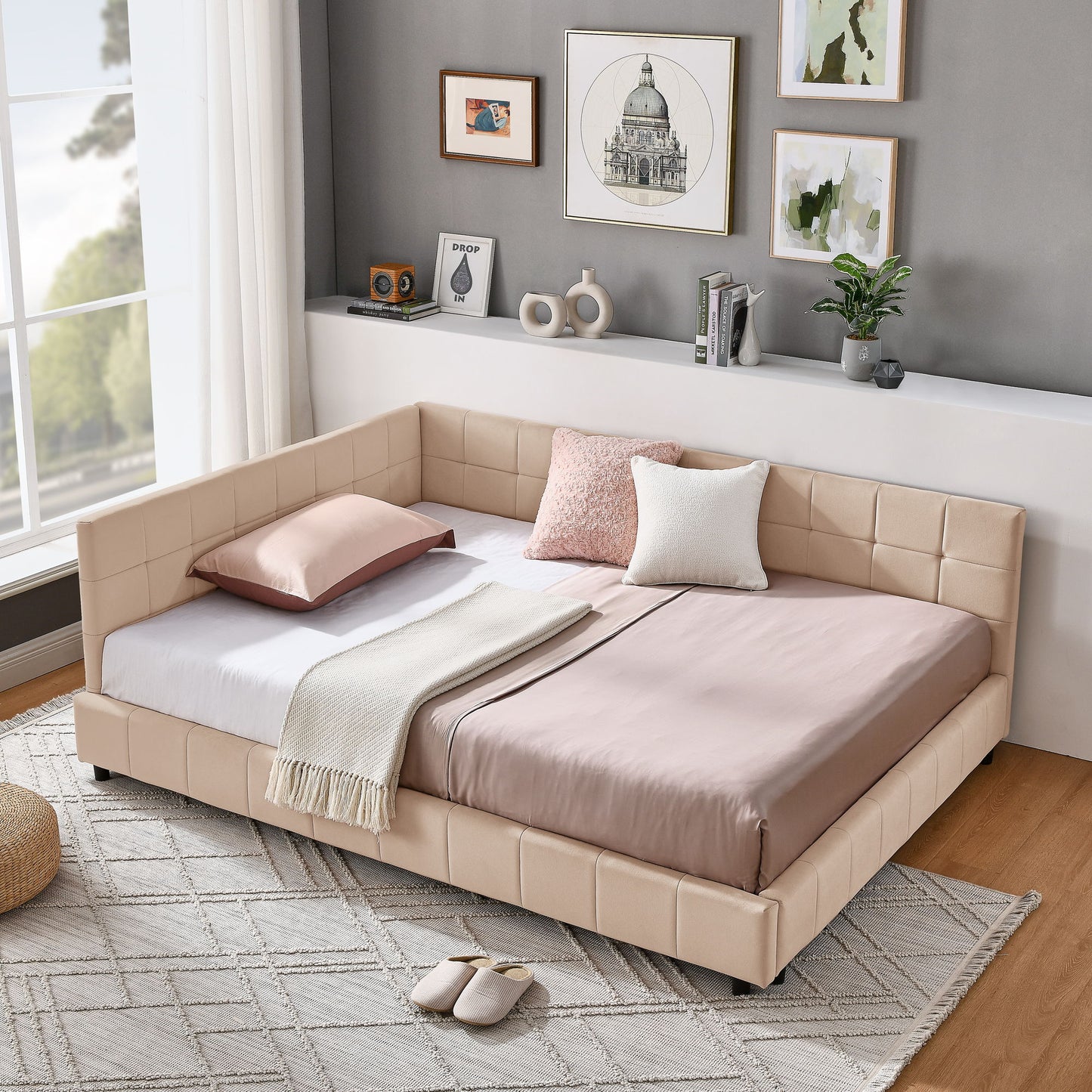 Mid-Century Storage Upholstered Tufted Bed Frame With Backrest And Armrests - The Sleep Loft - Online Mattress Showroom NYC
