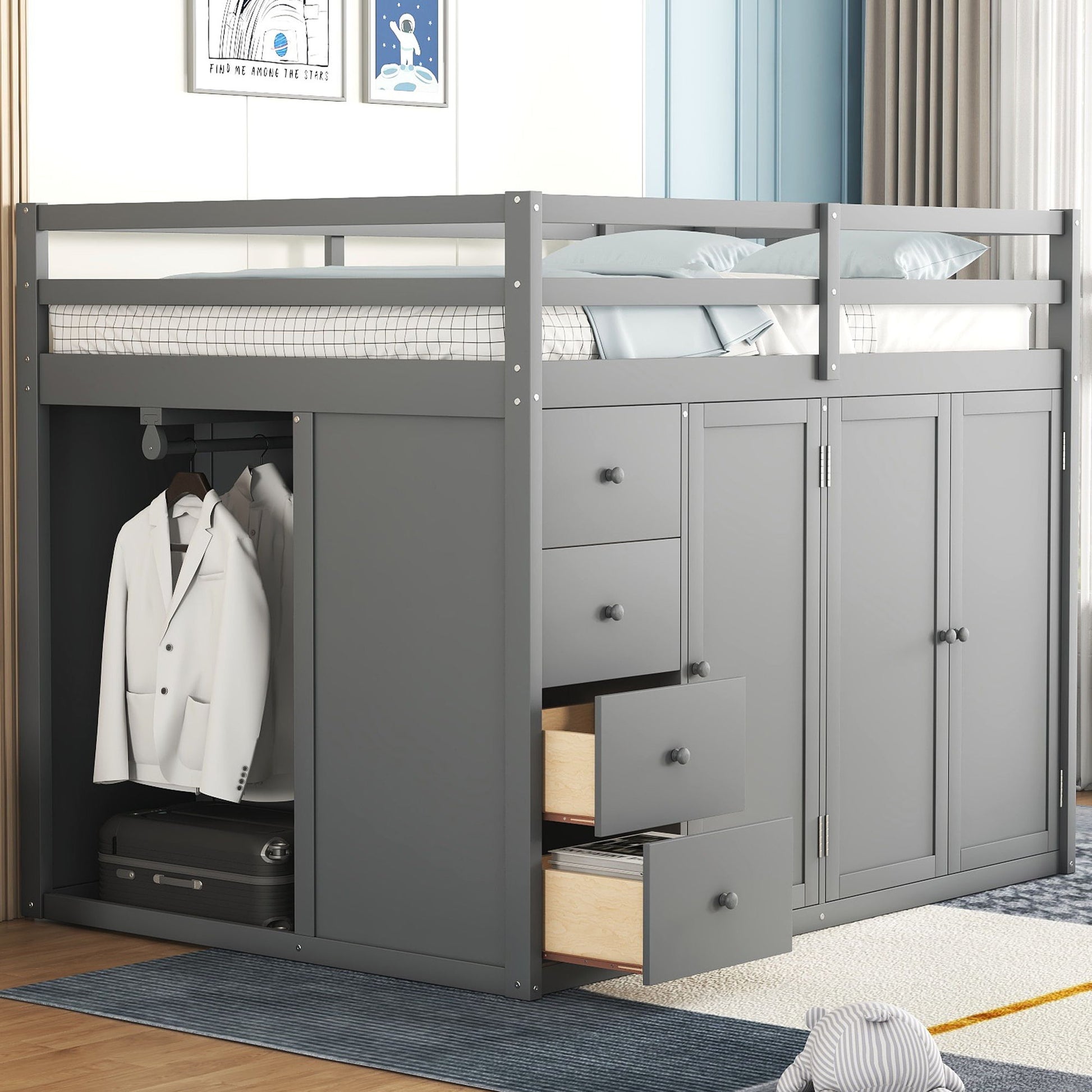 Loft Bed With Built In Wardrobes, Cabinets And Drawers - The Sleep Loft - Online Mattress Showroom NYC