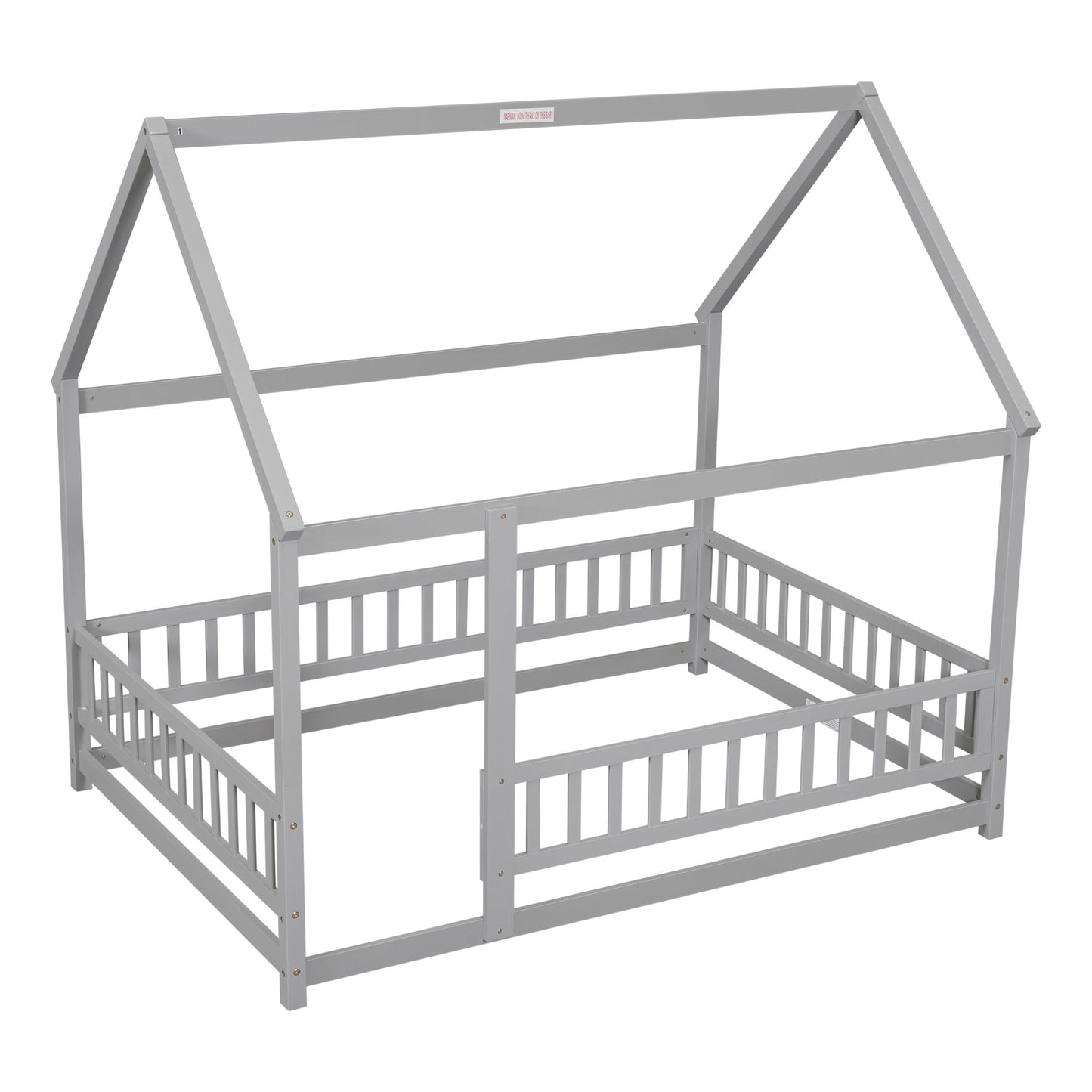 Floor Wooden Bed With House Roof Frame, Fence Guardrails - The Sleep Loft - Online Mattress Showroom NYC