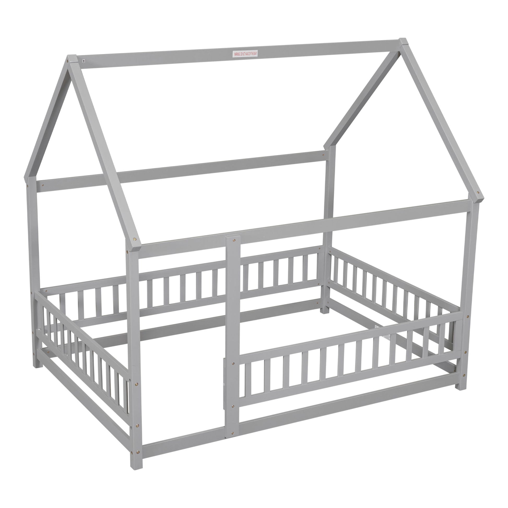 Floor Wooden Bed With House Roof Frame, Fence Guardrails - The Sleep Loft - Online Mattress Showroom NYC