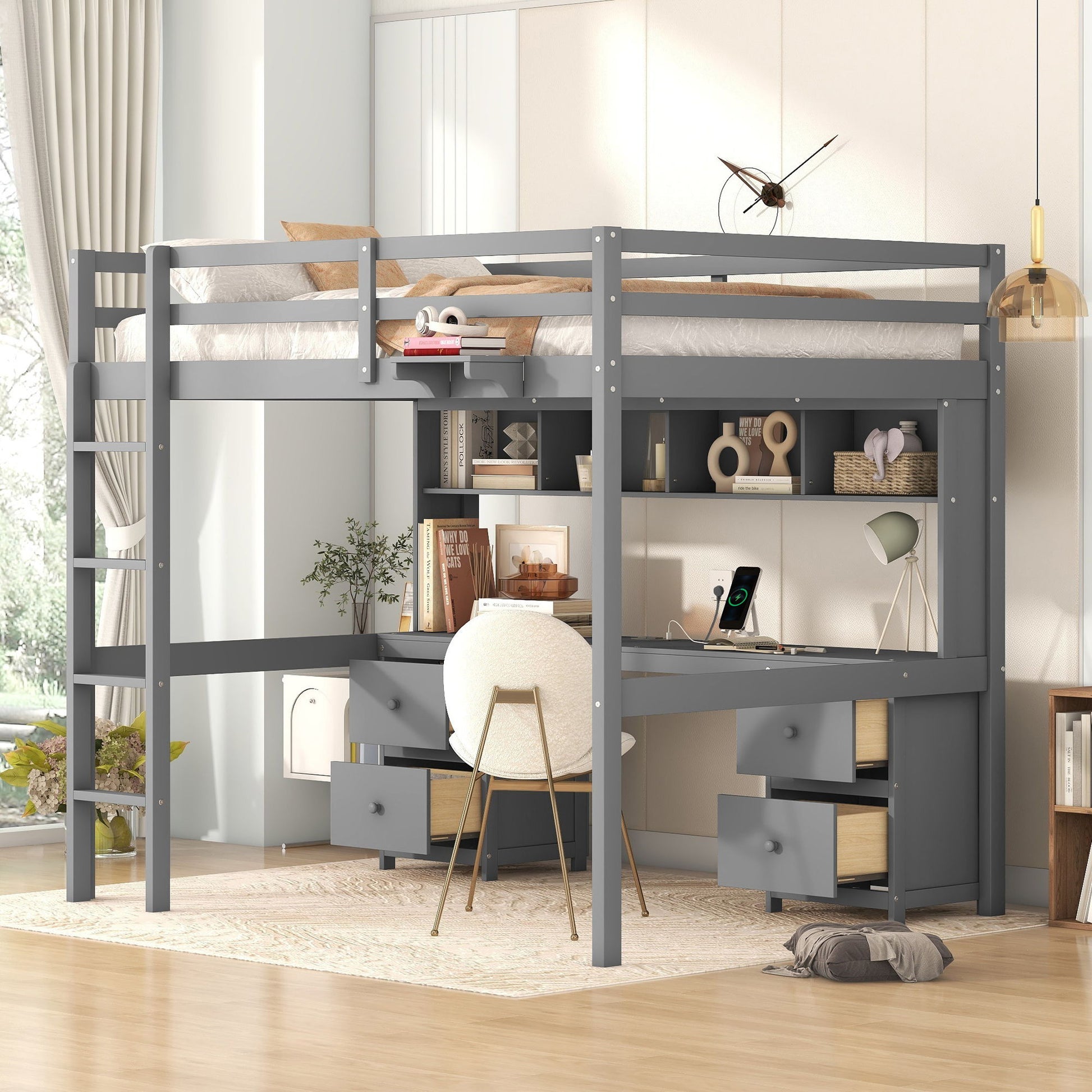 Loft Bed With Desk, Cabinets, Drawers, Charging Station And Bedside Tray - The Sleep Loft - Online Mattress Showroom NYC