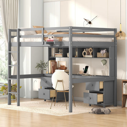 Loft Bed With Desk, Cabinets, Drawers, Charging Station And Bedside Tray - The Sleep Loft - Online Mattress Showroom NYC