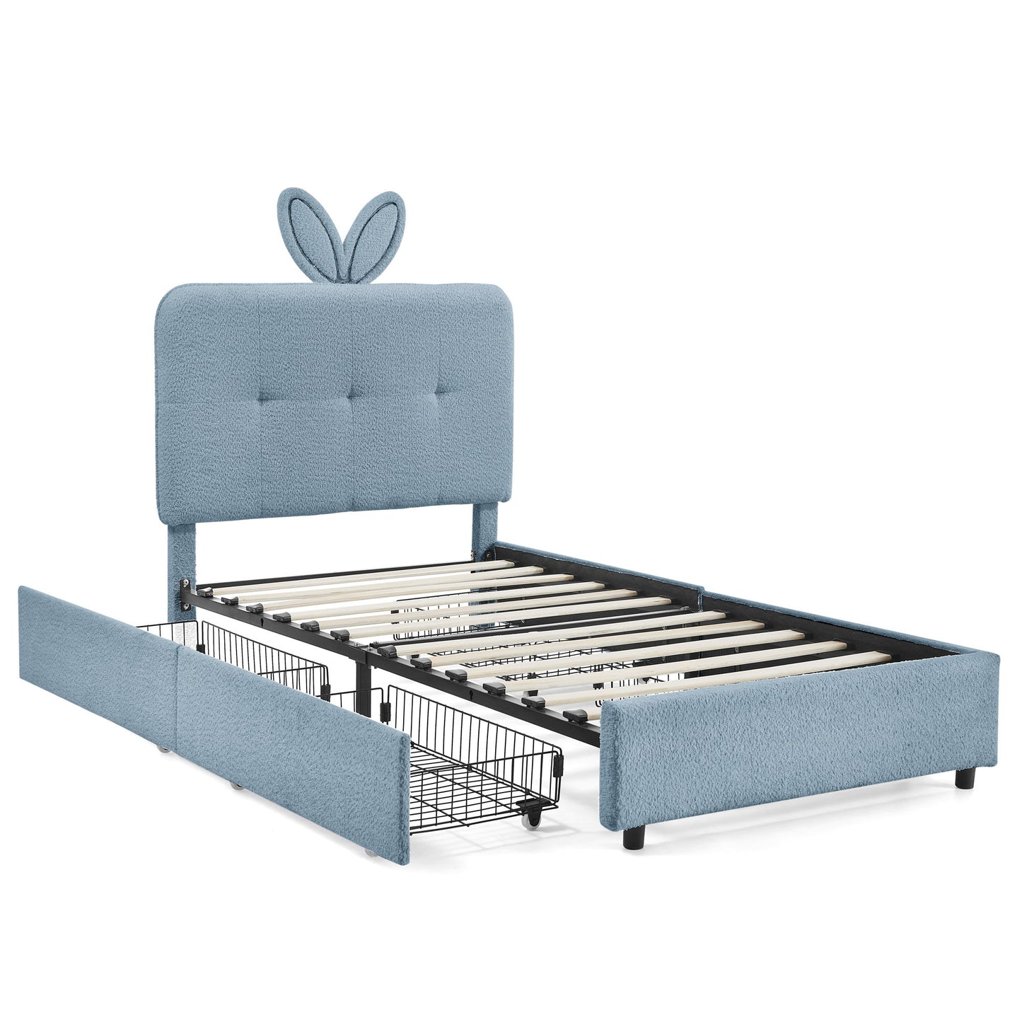 Upholstered Bed With Oversized Rabbit Ear Headboard, LED Lights & 4 Storage Drawers - The Sleep Loft - Online Mattress Showroom NYC