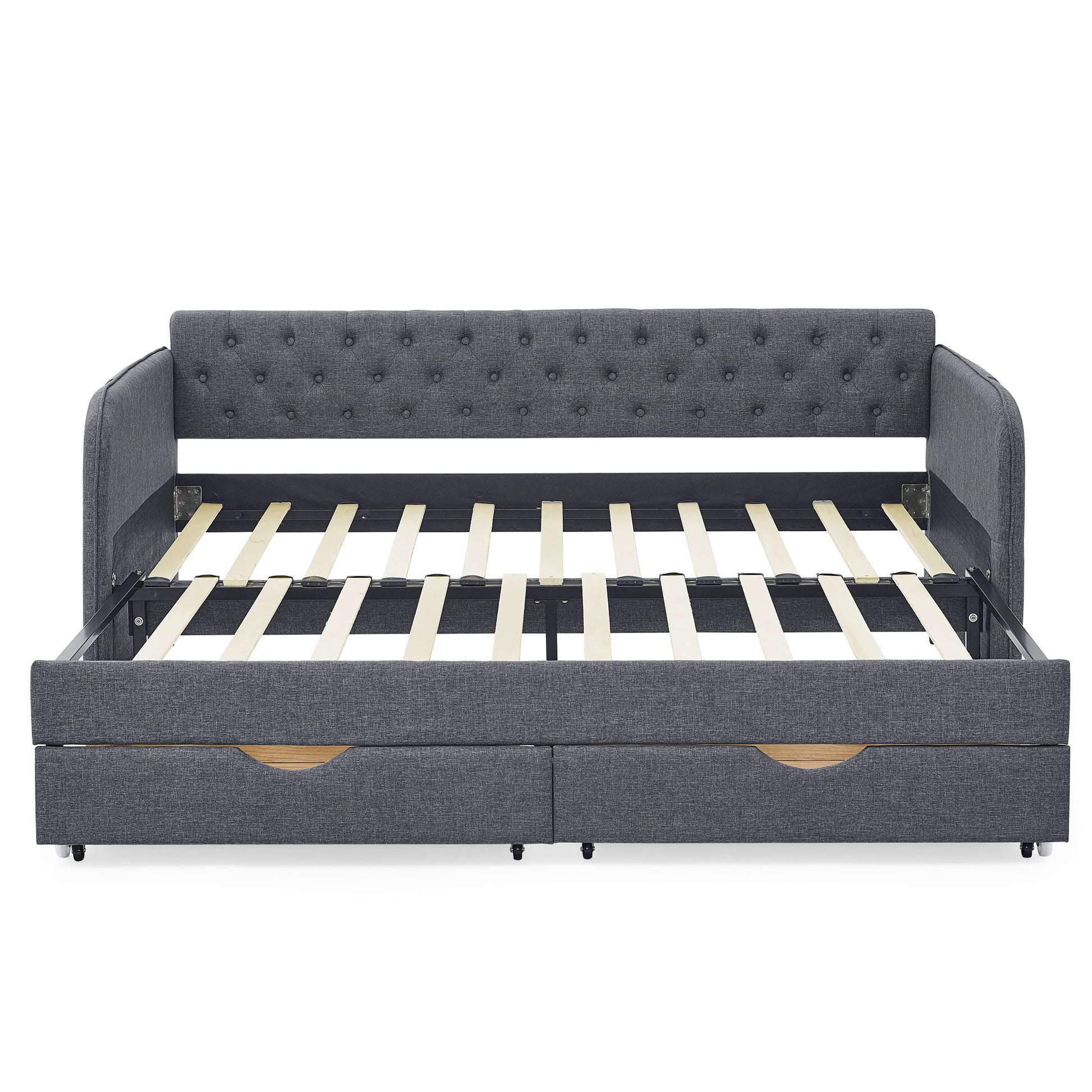 Daybed With Trundle And Storage Drawers, Flat Arms With Pocket - The Sleep Loft - Online Mattress Showroom NYC