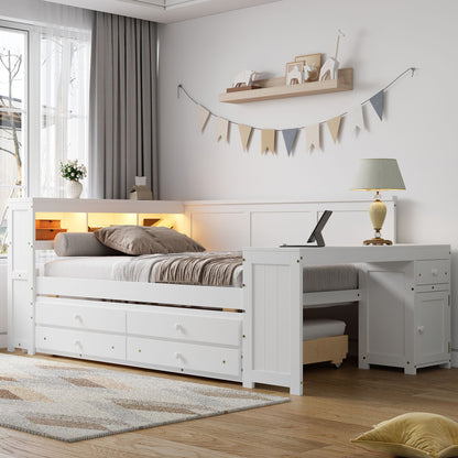 Daybed With Storage Shelves, Drawers, Trundle, Charging Station, LED Light, Desk And Cabinet - The Sleep Loft - Online Mattress Showroom NYC