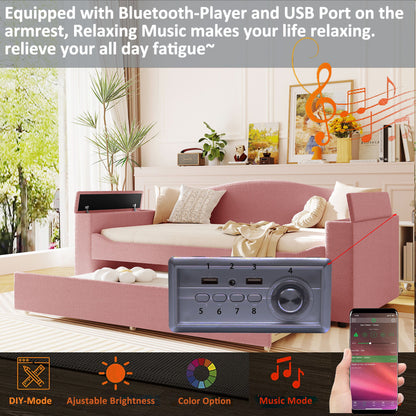 Upholstered Daybed With Storage Armrests, Trundle And Latest Integrated tooth Audio System - The Sleep Loft - Online Mattress Showroom NYC