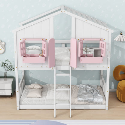 House Bunk Bed With Roof, Window, Window Box, Door, With Safety Guardrails And Ladder - The Sleep Loft - Online Mattress Showroom NYC