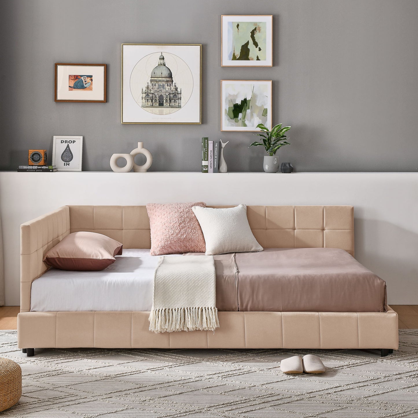 Mid-Century Storage Upholstered Tufted Bed Frame With Backrest And Armrests - The Sleep Loft - Online Mattress Showroom NYC