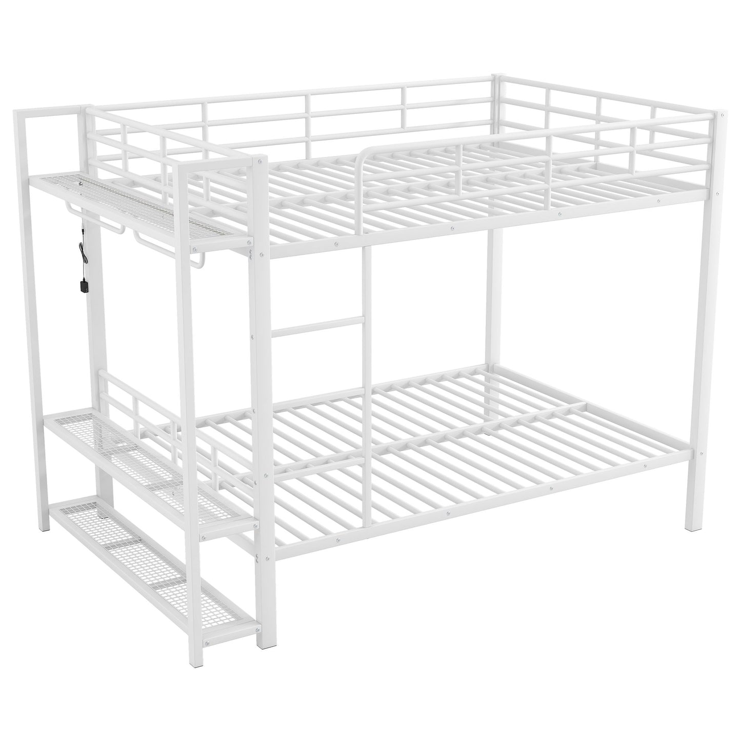 Bunk Bed With Storage Shelves, Clothes Hooks, LED Light - The Sleep Loft - Online Mattress Showroom NYC