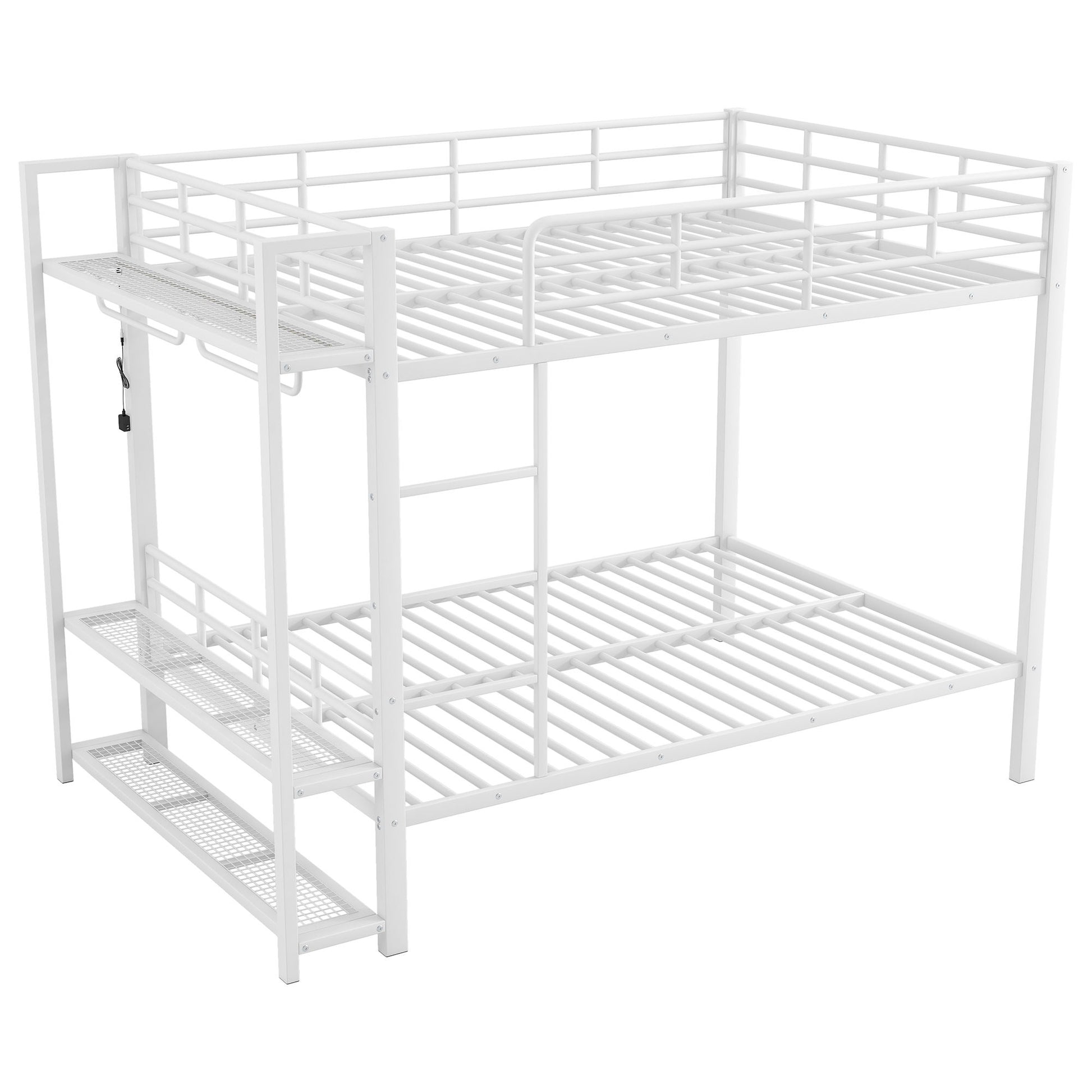 Bunk Bed With Storage Shelves, Clothes Hooks, LED Light - The Sleep Loft - Online Mattress Showroom NYC