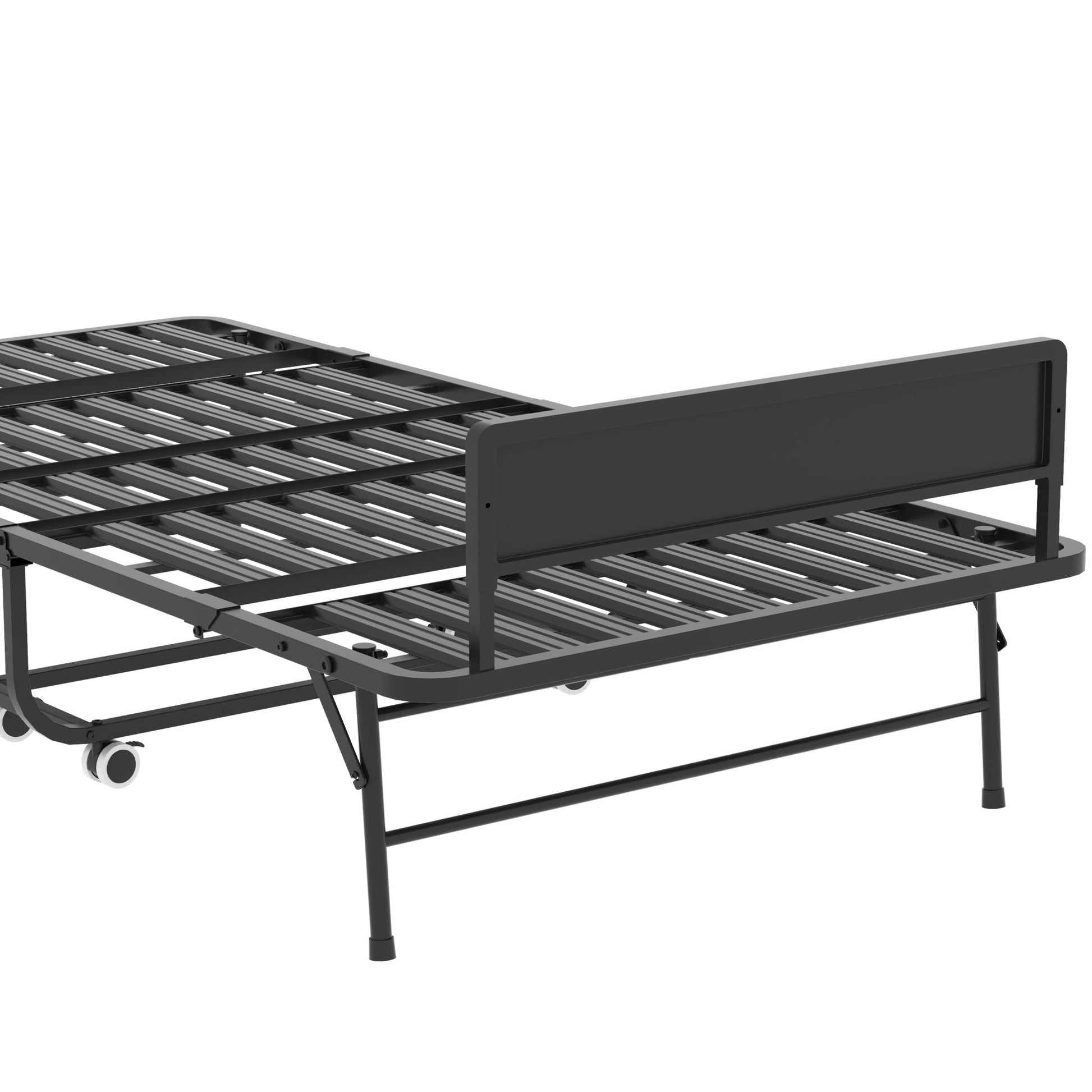 Twin Adjustable Headboard Folding Bed With Memory Foam Mattress, Heavy-Duty Frame Cot For Tall People, Portable Guest On Wheels - Black - The Sleep Loft - Online Mattress Showroom NYC